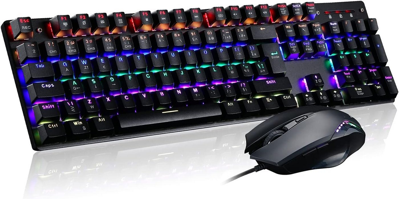 teamwolf Mechanische Gaming Professional Combo Tastatur- und Maus-Set, mit RGB-Hintergrundbeleuchtung, 105 Tasten und Maus 4800 DPI von teamwolf