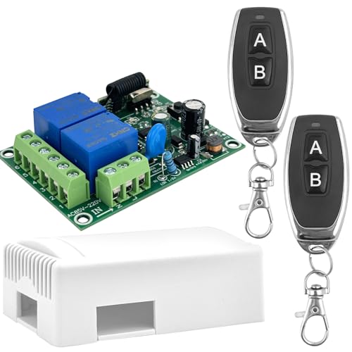 DC 12 V 24 V 30 V sicherer Fernbedienungsschalter, universal, kabellos, 433 MHz, RF, 10 A, Relaisempfängerplatine mit 2 Sender-Schlüsselanhängern von teashow