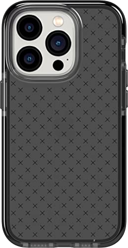 Tech 21 iPhone 14 Pro Evo Check - Stoßdämpfende & schlanke Schutzhülle mit 15 Fuß FlexShock Multi-Drop Schutz & Extra Tasten, Smokey Black von tech21