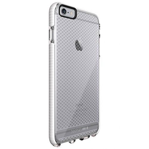 Tech21 Evo Check-Schutzhülle für iPhone 6 Plus/6S Plus, stoßfest, mit FlexShock-Technologie und Gitter-Muster, Transparent / Weiß von tech21