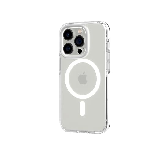 tech21 Evo Crystal Hülle für iPhone 14 Pro, Kompatibel mit MagSafe, Einfache Telefonhülle, TPU und Antimikrobiall, Transparent/Weiß, Fallschutz: 4,9m von tech21