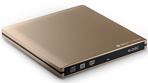 techPulse120 DVD Brenner M-Disc externes CD Laufwerk Ultraslim Alu Gold Superdrive Portable DVD-RW CDRW Slim für Computer PC Notebook Ultrabook Netbook Laptop Windows MacOS Apple iMAC MacBook Pro Air von techPulse120