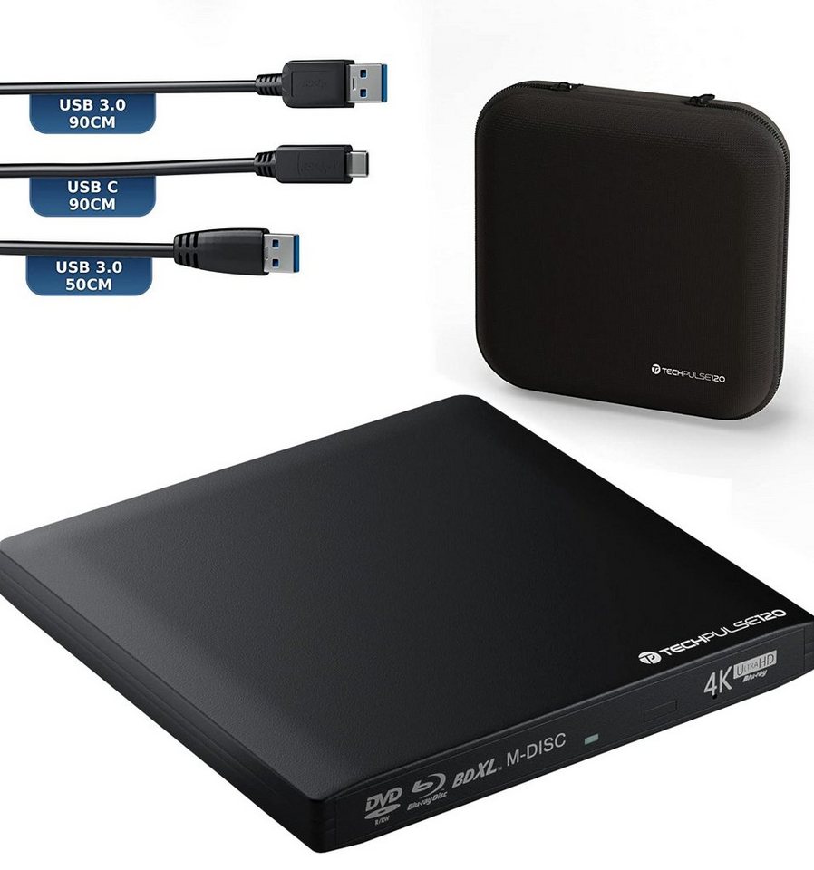 techPulse120 Externes ULTRAHD UHD 4k 3D M-DISC BDXL 100 GB USB 3.0 USB-C Laufwerk Blu-ray-Brenner von techPulse120