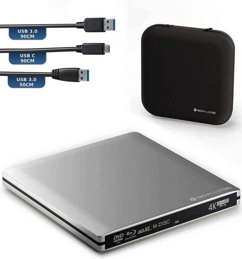 techPulse120 Externes ULTRAHD UHD 4k 3D M-DISC BDXL 100 GB USB 3.0 USB-C Laufwerk Blu-ray-Brenner von techPulse120