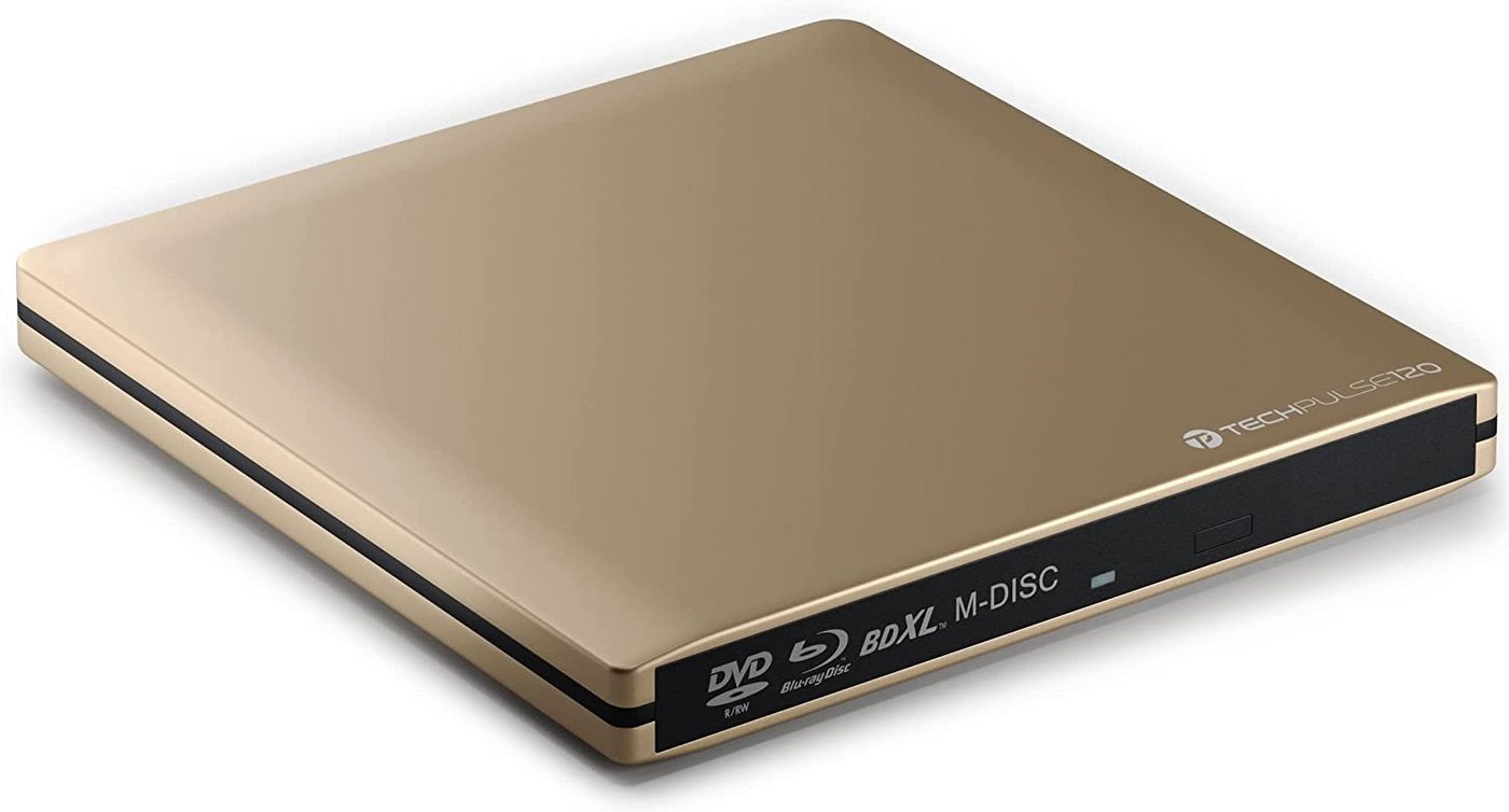 techPulse120 USB 3.0 3D Externer Champagner M-Disc BDXL Blu-Ray Brenner Laufwerk Blu-ray-Brenner von techPulse120