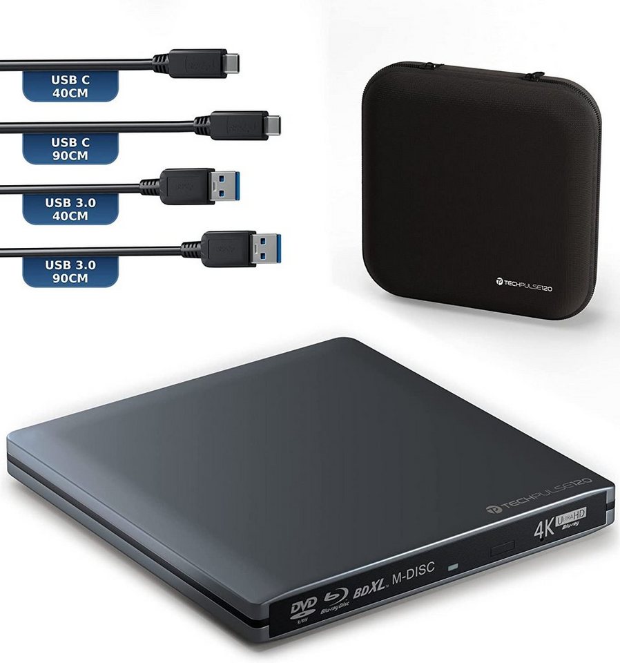 techPulse120 USB 3.1 Blu-ray DVD CD USB-C UHD 4k 3D M-DISC BDXL HDR10 100GB Brenner Blu-ray-Brenner von techPulse120