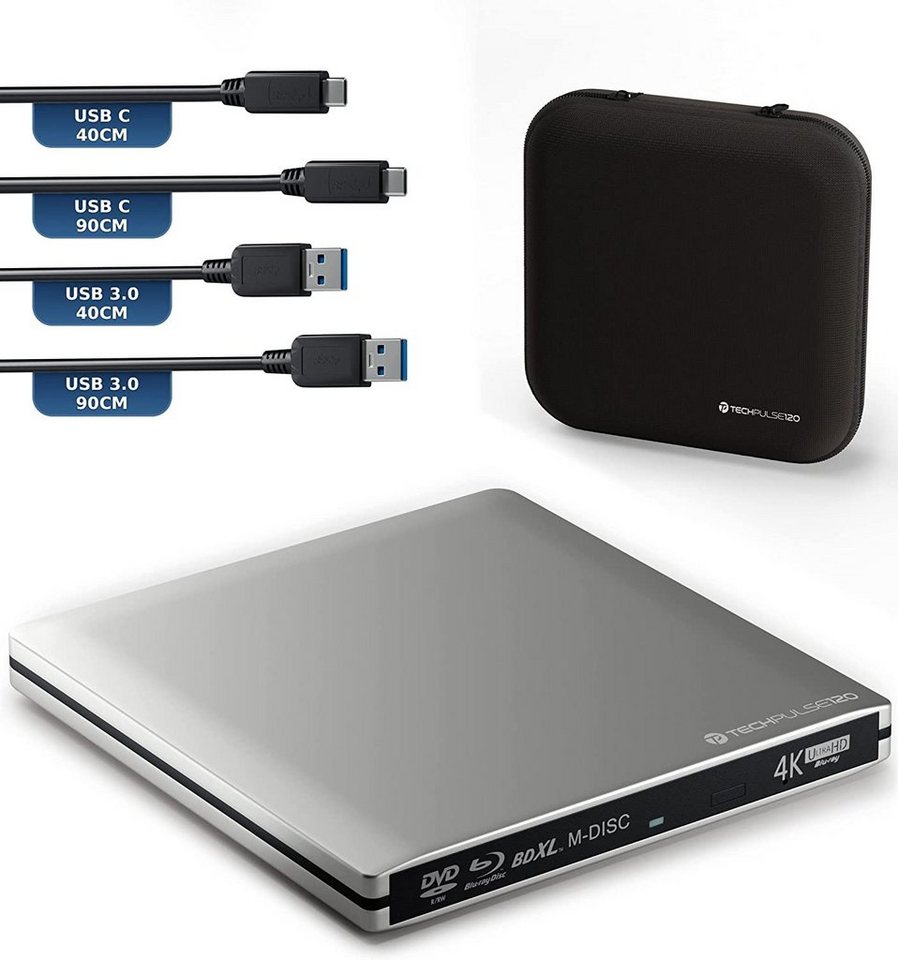 techPulse120 USB 3.1 Blu-ray DVD CD USB-C UHD 4k 3D M-DISC BDXL HDR10 100GB Brenner Blu-ray-Brenner von techPulse120