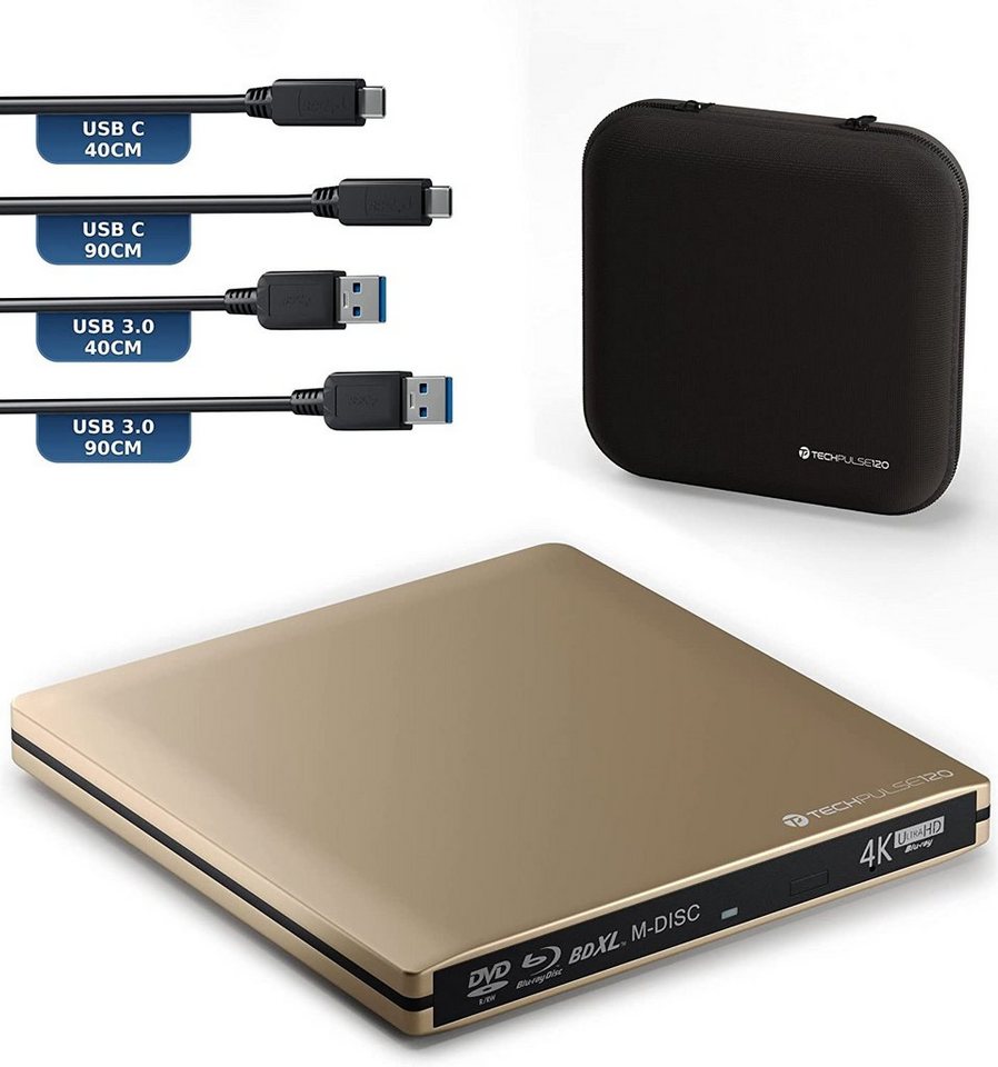 techPulse120 USB 3.1 Blu-ray DVD CD USB-C UHD 4k 3D M-DISC BDXL HDR10 100GB Brenner Blu-ray-Brenner von techPulse120