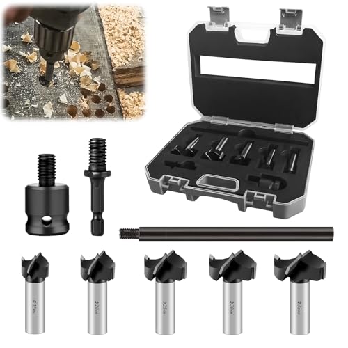 Forstnerbohrer für Holz, Holzbohrer Set Ø 15-35 mm mit 150mm Stange, 2 Verbinder, Holzbohrer Set mit Rundschaft, Forstner Bohrer für Hölzer, Spanplatten, Faserplatten, 8 tlg Forstnerbohrer für Holz, Holzbohrer Set Ø 15-35 mm mit 150mm Stange, 2 Verbinder, Holzbohrer Set mit Rundschaft, Forstner Bohrer für Hölzer, Spanplatten, Faserplatten, 8 tlg von techextra