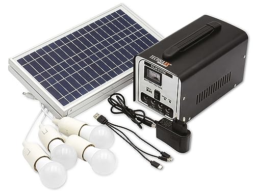 Technaxx 18W Solar Powerstation Set TX-200 mit einem faltbaren Solarpanel & 4x LED-Glühbirnen für Outdoor, Camping & Notfälle – Bis zu 36 Std. Arbeitszeit, USB-Ladeanschluss, Wiederaufladbare Batterie von technaxx