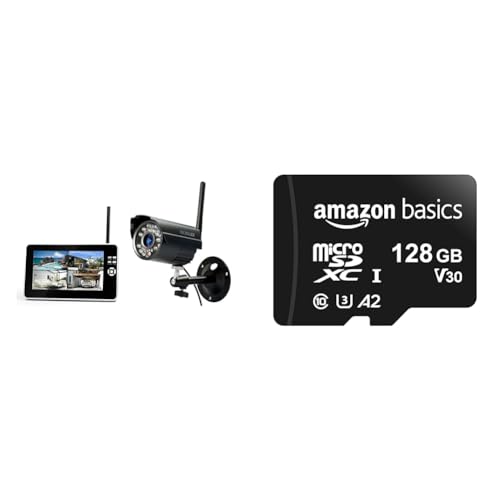 Technaxx Easy Überwachung Kamera Set TX-28 mit Aufnahmefunktion & Amazon Basics MicroSDXC-Speicherkarte, 128 GB, mit SD-Adapter, A2, U3, 100 MB/s max. Lesegeschwindigkeit, Schwarz von technaxx