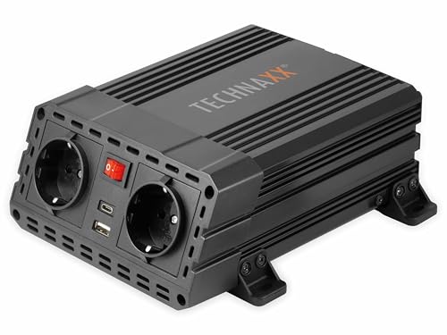 Technaxx KFZ Wechselrichter 12V auf 230V - TÜV Rheinland zertifiziert Auto Inverter mit 2x Schuko-Stecker und 2x USB-Port - Power 600W / 1200W (Spitze) – Spannungswandler TE19 von technaxx