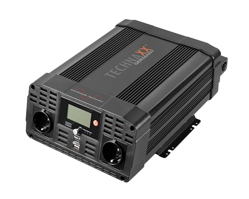 Technaxx KFZ Wechselrichter mit LC-Display 12v auf 230v Reiner Sinus - TÜV Rheinland Zertifiziert Auto Inverter mit 2X Schuko-Stecker & 2X USB-Port - Power 3000W/6000W (Peak) – Spannungswandler TE23 von technaxx