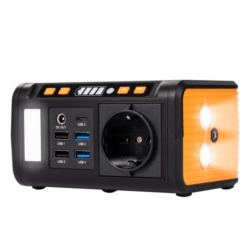 Technaxx Mini Powerstation TX-205 mit LED Panel, Lampe, 5X USB - 74Wh Powerbank 230V mit eingebauter Steckdose für Laptop, Handy, Mini-Kühlschrank etc., Kompatibel mit Solarladegeräten von technaxx