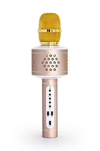 Technaxx MusicMan 4611 Karaoke Mikrofon PRO BT-X35 (Bluetooth, kompatibel mit Smartphone/Apple iPhone TWS Funktion) Gold Silber von technaxx