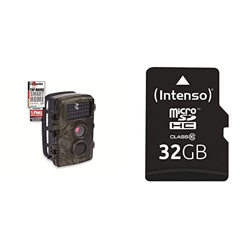 Technaxx Nature Wild Cam TX-69 Full HD Outdoor Überwachungskamera, Nachtsicht 12 MP 1080P Wasserdicht Kabellos, braun-grün & Intenso microSDHC 32GB Class 10 Speicherkarte inkl. SD-Adapter, schwarz von technaxx