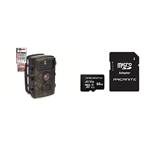 Technaxx Wildkamera mit bewegungsmelder nachtsicht & ARCANITE 64 GB microSDXC-Speicherkarte mit Adapter - A1, UHS-I U3, V30, 4K, C10, MicroSD, Lesegeschwindigkeit von bis zu 90 MB/s von technaxx