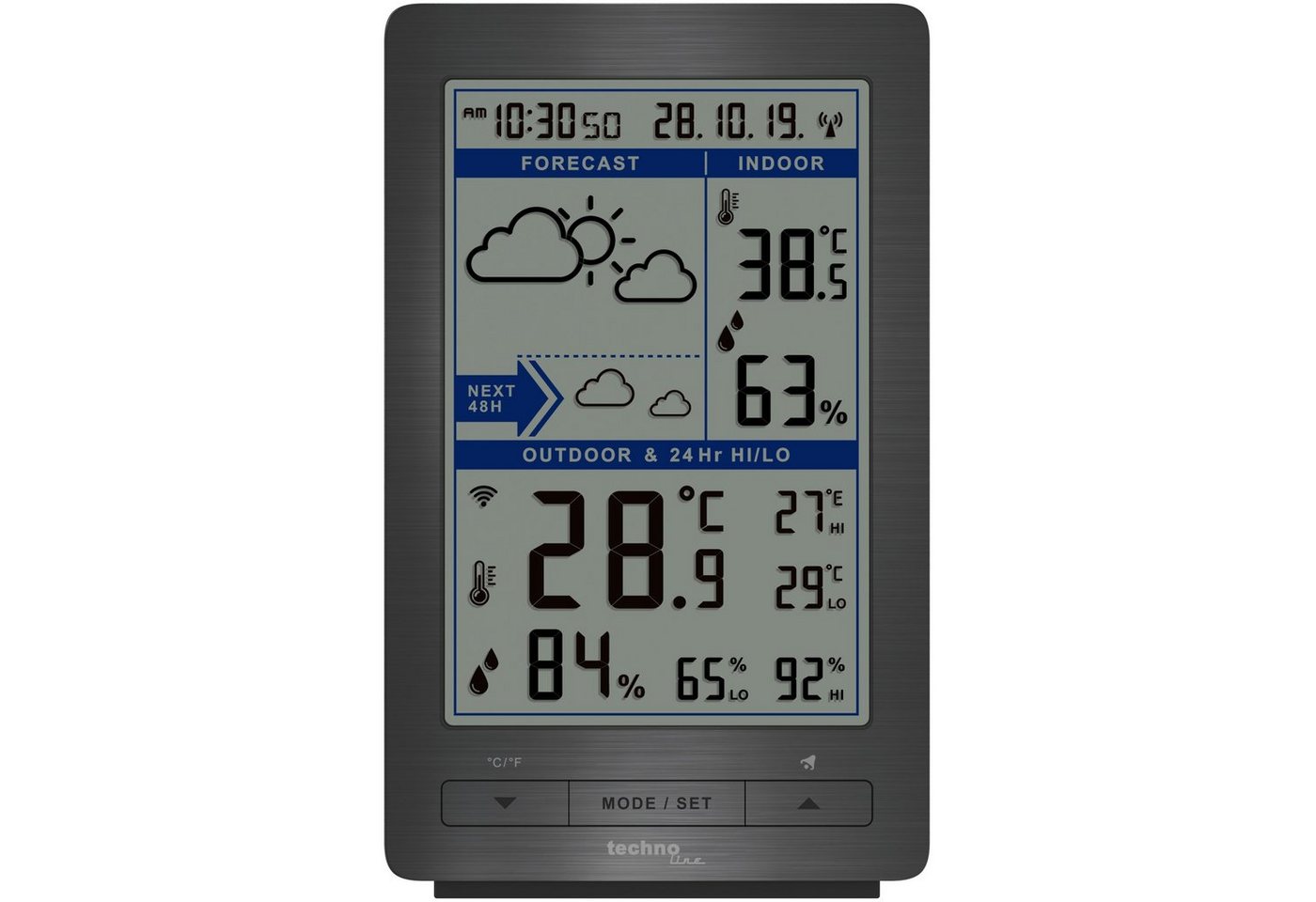 technoline WS 9485 Wetterstation (inklusive Außensender, Temperatur- und Luftfeuchtigkeitsanzeige) von technoline