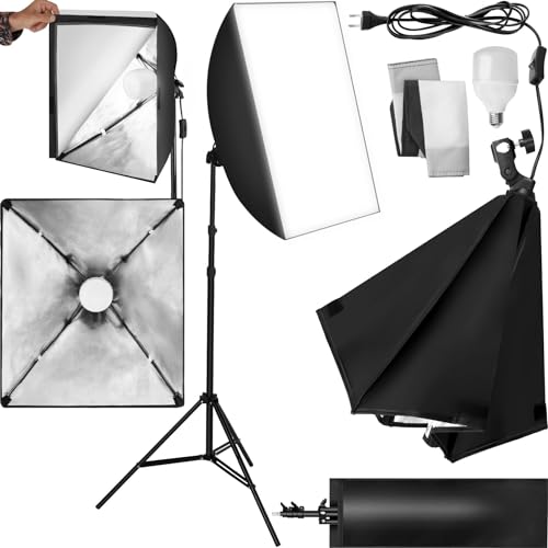 tectake® Profi Fotostudio Set 1x Studioleuchte Kamera Stativ inkl. LED Beleuchtung, Softbox, Tasche, für natürliches Licht, Zubehör für Streaming, Foto, Selfie, Video, Webcam, Indoor und Outdoor von tectake