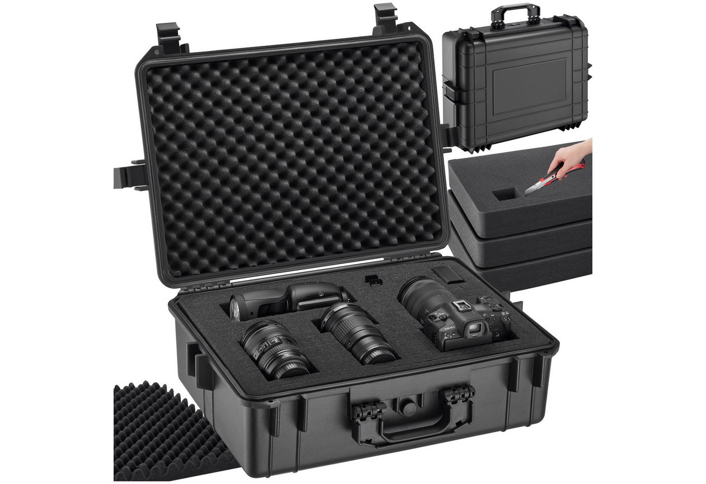 tectake Kameratasche Fotokoffer (56 x 42 x 21 cm), aus robuster Hartschale mit 4 dicken Schaumstoffeinlagen von tectake