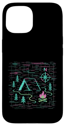 Glitch Camp Grid Hülle für iPhone 15 von tent nature campfire outdoor adventure wilderness