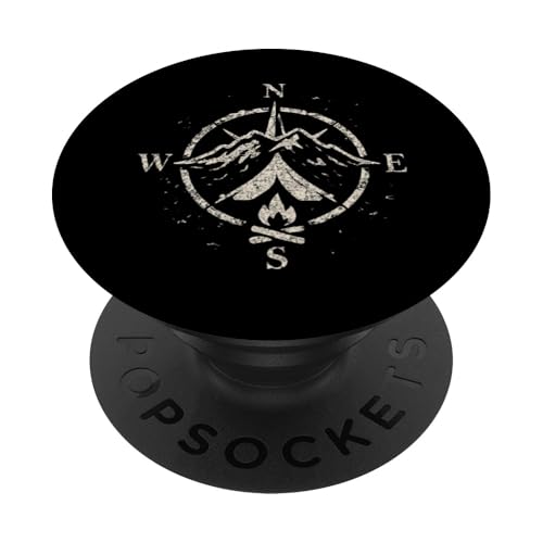 Grunge Compass Mountains PopSockets Klebender PopGrip Grunge Compass Mountains PopSockets Klebender PopGrip von tent nature campfire outdoor adventure wilderness