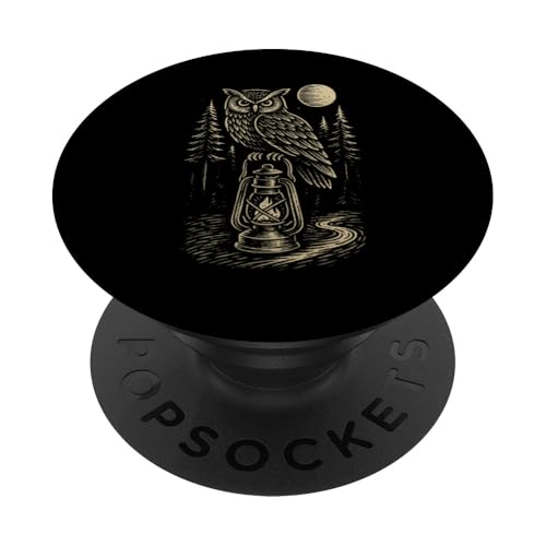 Holzschnitt Eule & Laterne PopSockets Klebender PopGrip Holzschnitt Eule & Laterne PopSockets Klebender PopGrip von tent nature campfire outdoor adventure wilderness