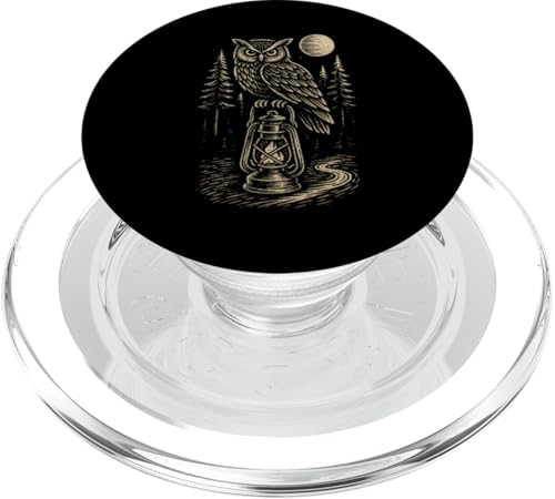 Holzschnitt Eule & Laterne PopSockets PopGrip für MagSafe von tent nature campfire outdoor adventure wilderness
