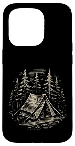 Holzschnitt-Zelt Waldszene Hülle für iPhone 15 Pro von tent nature campfire outdoor adventure wilderness