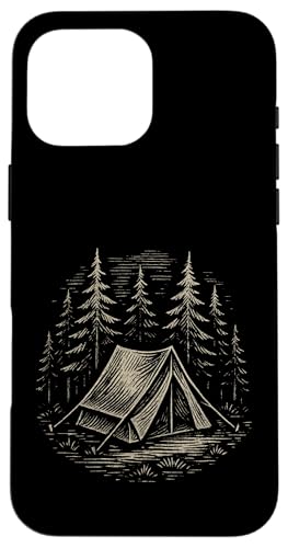 Holzschnitt-Zelt Waldszene Hülle für iPhone 16 Pro Max von tent nature campfire outdoor adventure wilderness