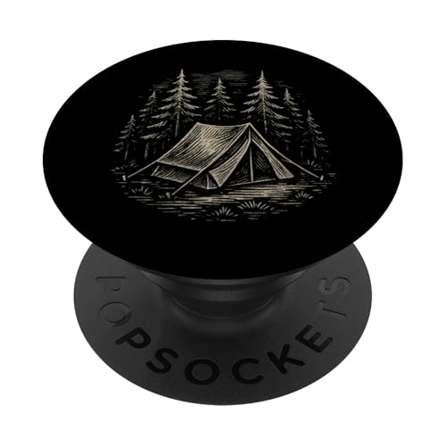 Holzschnitt-Zelt Waldszene PopSockets Klebender PopGrip Holzschnitt-Zelt Waldszene PopSockets Klebender PopGrip von tent nature campfire outdoor adventure wilderness