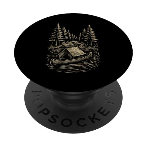 Woodcut Kanu River PopSockets Klebender PopGrip Woodcut Kanu River PopSockets Klebender PopGrip von tent nature campfire outdoor adventure wilderness