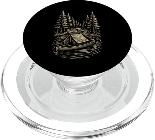 Woodcut Kanu River PopSockets PopGrip für MagSafe Woodcut Kanu River PopSockets PopGrip für MagSafe von tent nature campfire outdoor adventure wilderness