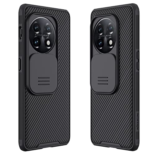 teroxa Hülle Kompatibel mit Oneplus 11, Slide Cover Kamera Objektiv Schutz Hülle TPU Bumper Hard PC Back Cover Oneplus11 (Schwarz) von teroxa