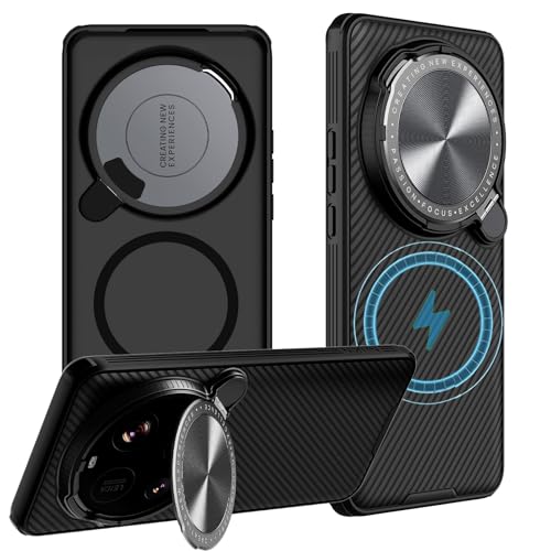 teroxa Hülle für Xiaomi Mi 15 Ultra Kameraobjektiv Blickschutz Faltbarer Ständer TPU Bumper PC Rückseite Kompatibel mit MagSafe Ecken, Stoßfest Airbag (Schwarz) von teroxa