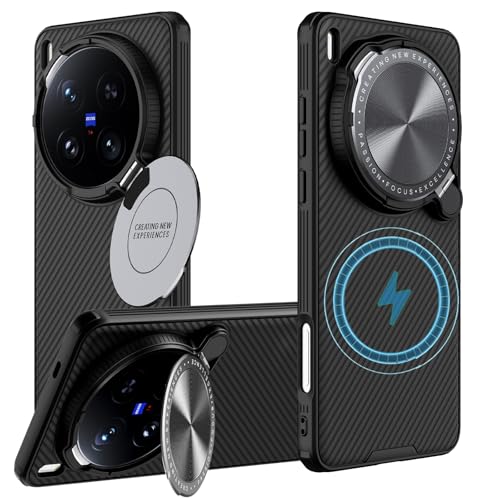 teroxa Schutzhülle für Vivo X200 Ultra, Kameralinse, Sichtschutz, klappbarer Ständer, TPU-Stoßdämpfer, Polycarbonat-Rückseite, passend für MagSafe-Ecken, stoßfest, Airbag (schwarz) von teroxa