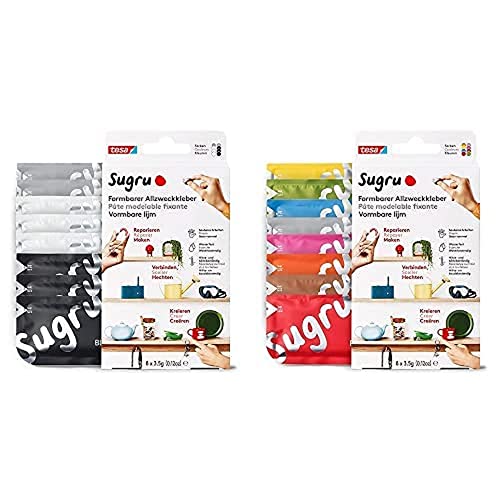 Sugru by tesa - Formbarer Allzweckkleber, 8er-Pack, 8 x 3,5 g, Schwarz, Weiß&Grau & Sugru by tesa - Formbarer Allzweckkleber, 8er-Pack, 8 x 3,5 g, Multicolor für kreative DIY-Anwendungen Sugru by tesa - Formbarer Allzweckkleber, 8er-Pack, 8 x 3,5 g, Schwarz, Weiß&Grau & Sugru by tesa - Formbarer Allzweckkleber, 8er-Pack, 8 x 3,5 g, Multicolor für kreative DIY-Anwendungen von tesa