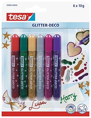 tesa® Glitter-Deco Glitzerstift, Standard, 6-er Packung von tesa