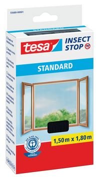 tesa 2er Pack Fliegengitter für Fenster, Standard Qualität, schwarz (anthrazit), durchsichtig. (1,5m:1,8m / 2er Pack, schwarz) von tesa