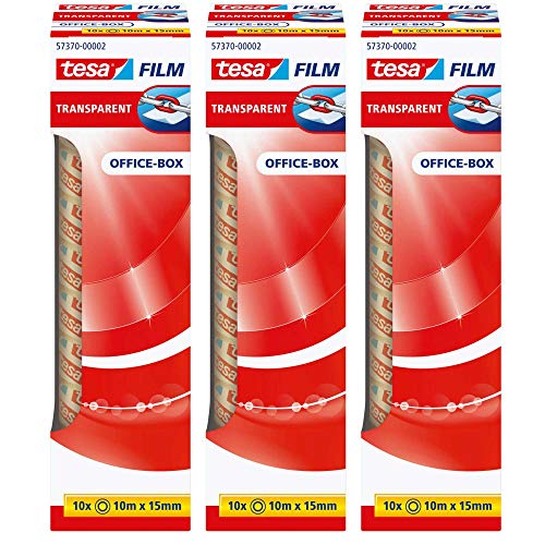 tesa 57370 Klebefilmrollen transparent in praktischer 10 Rollen Office Box, 10m x 15mm (3er Pack = 30 Rollen) von tesa