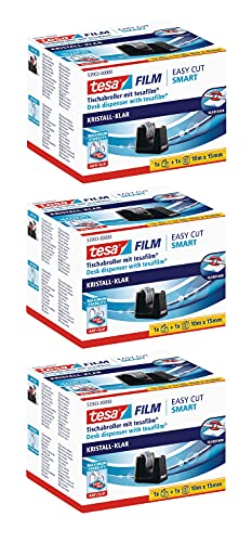 tesa Easy Cut SMART Klebebandabroller für Tische/Kompakter Tischabroller mit Anti-Rutsch-Technologie für Klebefilm bis 10m x 15mm (3, 1 Rolle) von tesa