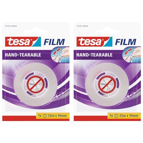 tesa film von Hand einreißbar, 25m x 19mm, 1 Rolle im Blister (Packung mit 2) von tesa