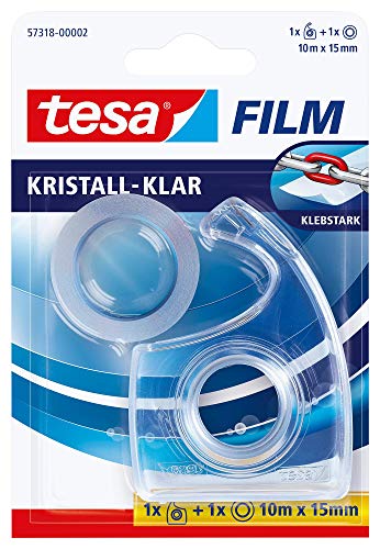 tesafilm kristall-klar, 1 Rolle, Easy Cut Handabroller, Transparent, 10m:15mm von tesa