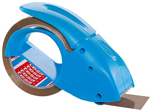 tesapack Abroller Pack' n' Go - Ergonomischer, blauer Handabroller für Paketbänder - Inklusive 50 m x 48 mm Klebeband von tesa