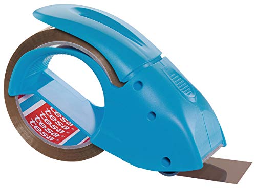 tesapack Abroller Pack' n' Go - Ergonomischer, blauer Handabroller für Paketbänder - Inklusive 50 m x 48 mm Klebeband von tesa