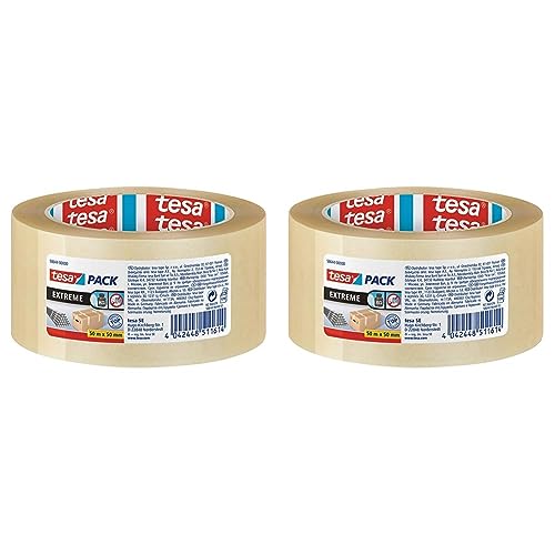 tesapack Solid und Strong - leise abrollbares Paketband/Packband zum sicheren Verschließen von Paketen. Verfügbar in: Transparent und Braun, 5.0 L x 9.6 H x 9.2 W (Packung mit 2) von tesa