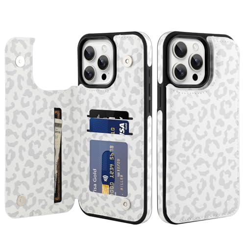 tharlet Kompatibel mit iPhone 15 Pro Max Hülle mit Kartenhalter, Geparden-Druck, PU-Leder, Ständer, Kartenfächer, für Damen und Mädchen, stoßfeste Brieftaschen-Schutzhülle für iPhone 15 Pro Max 17,5 von tharlet