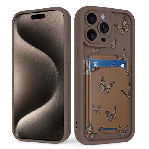 tharlet Kompatibel mit iPhone 15 Pro Max Wallet Case mit Kartenhalter, Niedliches Schmetterlingsmuster, weiches TPU, Anti-Kratzer, Stoßfeste Brieftaschenhülle für iPhone 15 Pro Max, Braun von tharlet