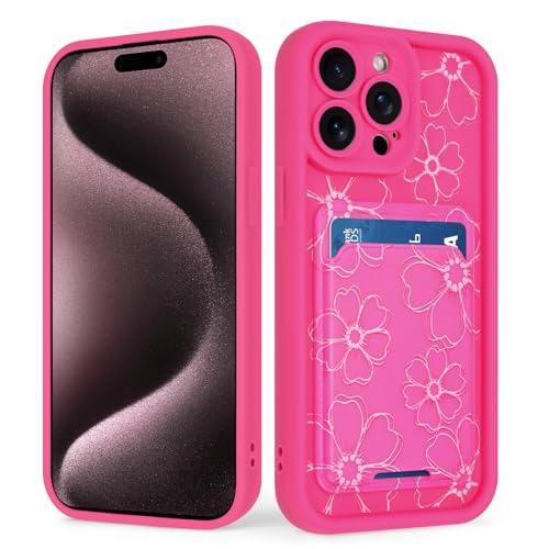 tharlet Kompatibel mit iPhone 15 Pro Max Wallet Case mit Kartenhalter, niedliches Blumenmuster, weiches TPU, Anti-Kratzer, stoßfest, Brieftaschenhülle für iPhone 15 Pro Max, Hot Pink von tharlet