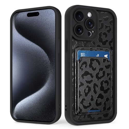 tharlet Kompatibel mit iPhone 15 Pro Max Wallet Case mit Kartenhalter, niedliches Leoparden-Gepardenmuster, weiches TPU, Anti-Kratzschutz, stoßfeste Brieftaschenhülle für iPhone 15 Pro Max, Schwarz von tharlet